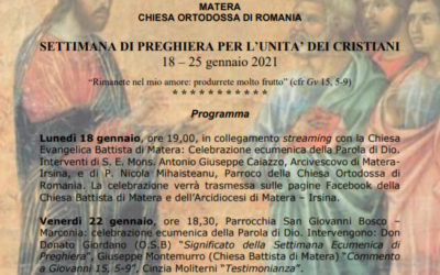 Arcidiocesi di Matera-Irsina, settimana di preghiera per l’unità dei cristiani (18-25 gennaio)