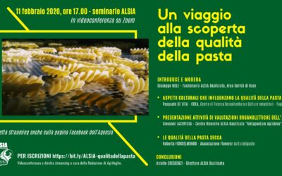 “Un viaggio alla scoperta della qualità della pasta”. L’11 seminario ALSIA in videoconferenza