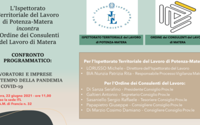 Domani a Matera “Lavoratori e imprese al tempo della pandemia da Covid-19”