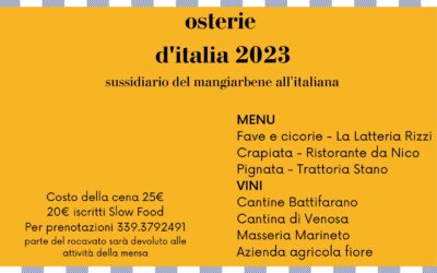 Giuda alle Osterie d’Italia a cura di Slow Food, la Condotta Slow Food Matera illustra il volume con un occhio particolare alle realtà cittadine inserite in essa