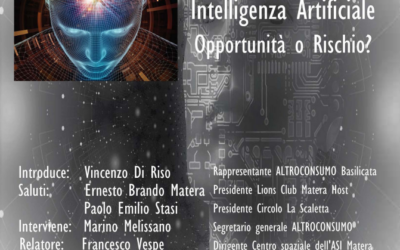“Intelligenza Artificiale. Opportunità o rischio?”: appuntamento il 19 a Matera con Altroconsumo Basilicata: ospite Francesco Vespe dell’Agenzia Spaziale Italiana