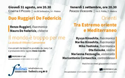 La XII edizione del Fadiesis Accordion in Basilicata dedica un concerto a Vittorio Camardese. Due appuntamenti a Matera per il Festival Internazionale fisarmonicistico: il 31 agosto e il primo settembre