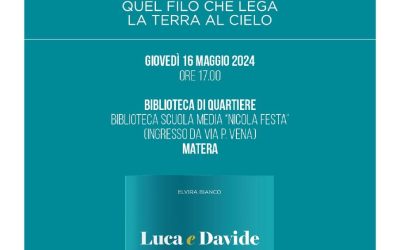 “Luca e Davide. Quel Filo che lega la terra al Cielo”, il 16 l’Associazione Quartiere Lanera ospita nella Biblioteca “Nicola Festa” la presentazione del libro di Elvira Bianco
